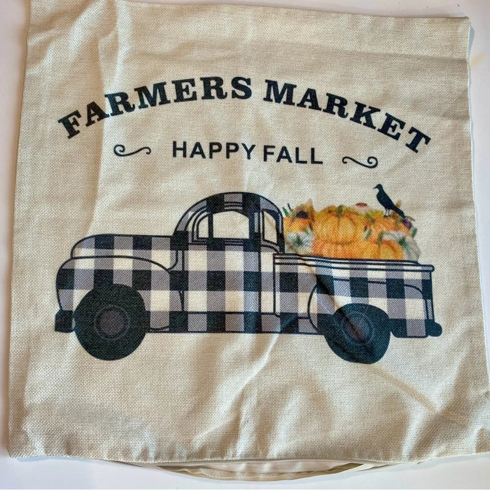 Set of 4 Fall Decorative Pillow Covers 17” Buffalo Check Thanksgiving Pumpkins